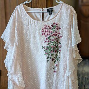 Liz Claiborne Blouse with Flutter Sleeves and Floral Design